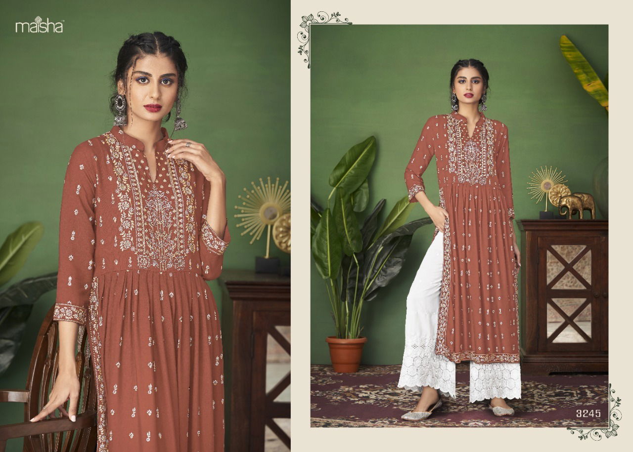 Maisha Monsoon Nx 5 Designer Fancy Wear Wholesale Kurti With Bottom
